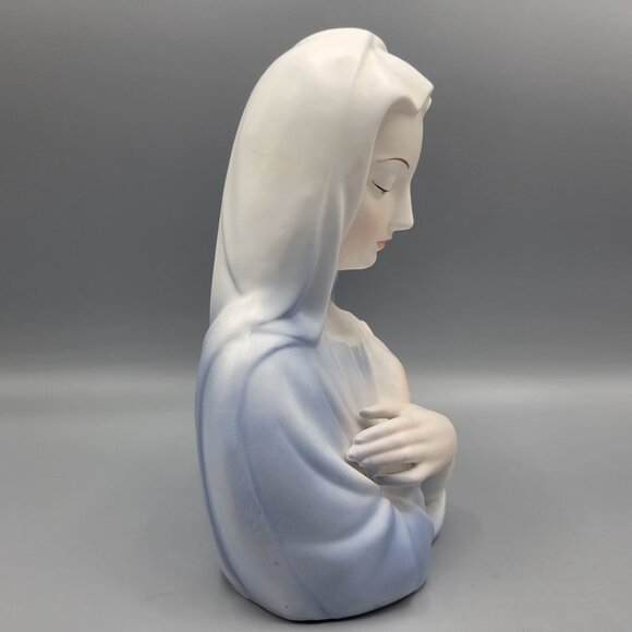 Vintage Enesco Japan Virgin Mary Ceramic Bust Figurine Blue White Religious Deco - Picture 4 of 14